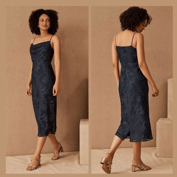 Hutch Anthropologie BHLDN Kinsey Midi Dress Navy Blue Jacquard size 10 - Picture 1 of 6